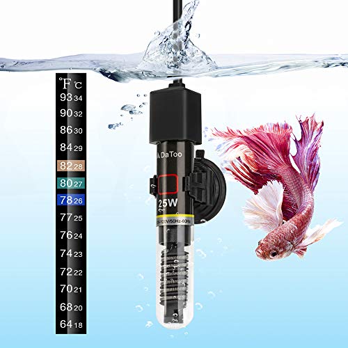 DaToo Mini Aquarium Heater 25W Small Fish Tank Heater 25 Watt with Free Thermometer Sticker - size: 25W