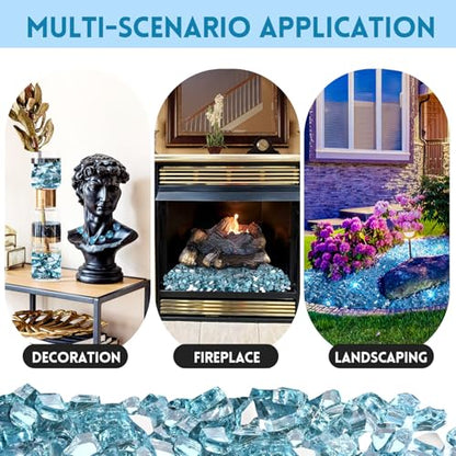 20 Pounds Fire Glass 1/2 Inch High Reflective Tempered Firepit Glass | Aqua Blue Rocks for Fireplace, Fire Pit Table, Fire Bowl and Landscaping & DIY Crafts - color: Aqua Blue, size: 1/2 inch, 20lb