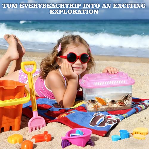 Leinuosen 24 Pcs Plastic Reptile Terrariums Carrier Cage Small Fish Transport Container with Handle Tarantula Enclosure Snake Breeding Box Hatching Container Clear Tank Aquarium for Crab Turtle