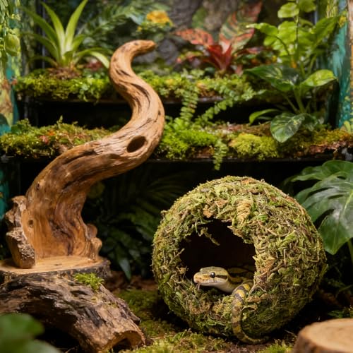 Reptile Hideout Cave - Natural Coconut Moss Terrarium Decor & Snake Hide - Leopard Gecko Hide - Reptile Tank Accessories & Habitat Hideouts for Bearded Dragon
