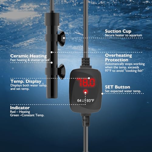 15W Mini Aquarium Heater Betta Heater for 1-3 Gallon Freshwater & Saltwater Tanks, Alumina Ceramic Fish Tank Heater Turtle Heater with Dry-Run & Overheat Protection - size: For Tanks ≤ 3 Gal