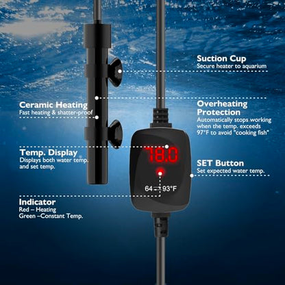 15W Mini Aquarium Heater Betta Heater for 1-3 Gallon Freshwater & Saltwater Tanks, Alumina Ceramic Fish Tank Heater Turtle Heater with Dry-Run & Overheat Protection - size: For Tanks ≤ 3 Gal