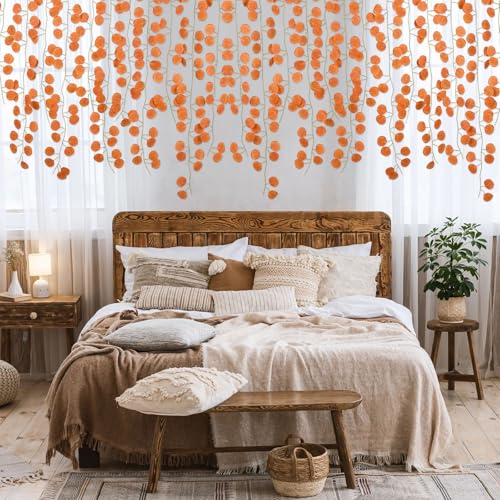 86 Feet 12 Strands Artificial Eucalyptus Leaf Plants Fall Garland Vine Hanging Eucalyptus Garland Thanksgiving Decor for Home Kitchen Wedding Wall Decor - size: 12pcs Fall Eucalyptus Vine