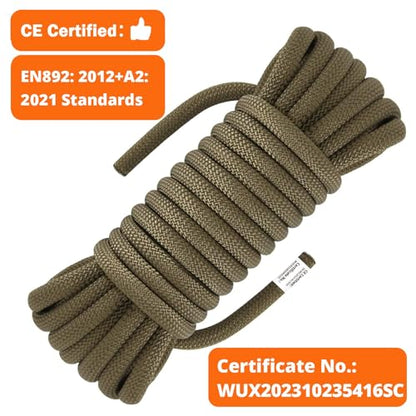 AOLEBA 10.5 mm Static Climbing Rope 10M(32ft) 20M(64ft) 30M(96ft) 50M(160ft) 70M(230ft) Outdoor Rock Climbing Rope, Escape Rope Ice Climbing Equipment Fire Rescue Parachute Rope - color: Brown, size: 64ft