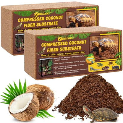 2 Pack Coconut Fiber Substrate, Premium Coco Coir Reptile Substrate | 100% Coconut Husk Terrarium Bedding for Reptiles, Tortoise, Bearded Dragon, Gecko, Snake, Hermit Crabs, Frogs, Tarantula - color: 2pcs