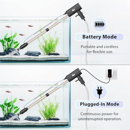 AQQA Aquarium Vacuum Gravel Cleaner, 20W, 480GPH | Electric Rechargeable, Automatic Water Changing, Debris Clean & Sand Washing, Strong Suction, 4-Speed Adjustable