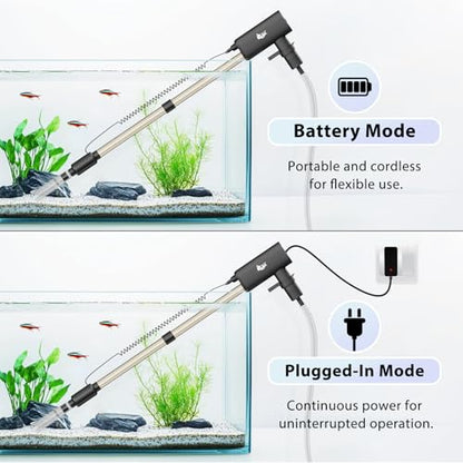 AQQA Aquarium Vacuum Gravel Cleaner, 20W, 480GPH | Electric Rechargeable, Automatic Water Changing, Debris Clean & Sand Washing, Strong Suction, 4-Speed Adjustable