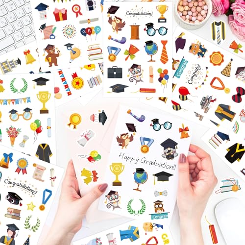 351 Pcs Graduation Stickers, Cute Class of 2026 Graduation Stickers Self-Adhesive Congrats Grad Sticker for Craft Supplies Classroom Rewards Grad Party Favors Wrap Decor - style: Graduation