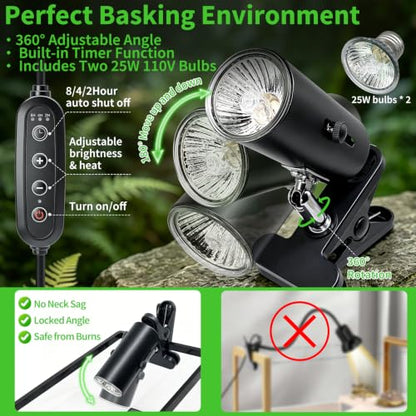 15.7in Turtle Tank Starter Kit with Basking Platform, Hang-on-Back Tank Filter, Adjustable Flow Pump & 360° Timer Basking Light, Bottom Drainage Reptile Aquarium for Small Turtles Aquatic Pets