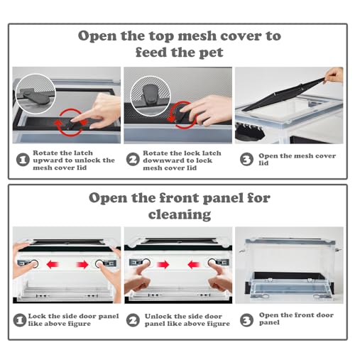 PINVNBY Plastic Reptile Feeding Box with Wheels,Reptiles Breeding Enclosure Cages Transparent Amphibians Habitat Terrarium Tank Portable Transport Container for Lizard,Bearded Dragon(Black) - color: 【Black】