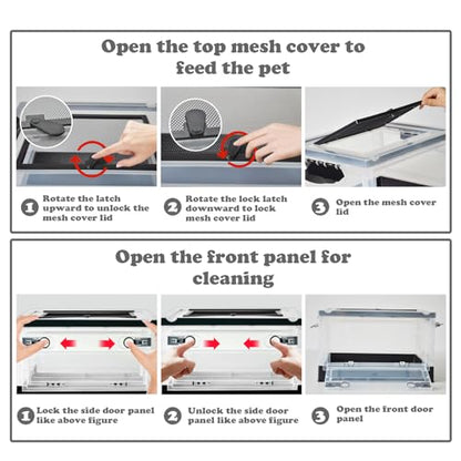 PINVNBY Plastic Reptile Feeding Box with Wheels,Reptiles Breeding Enclosure Cages Transparent Amphibians Habitat Terrarium Tank Portable Transport Container for Lizard,Bearded Dragon(Black) - color: 【Black】