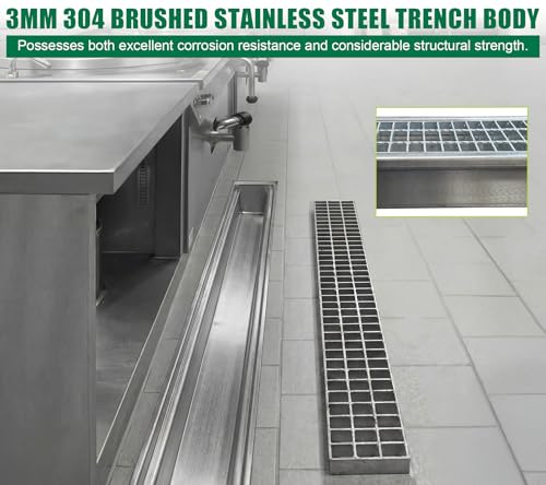 39.4x7.1x6.3in Stainless & Galvanized Steel Trench Drain | 304 B125 Driveway Heavy Duty Metal Channel Drainage System Durable Outdoor Garage Parking Lot Concrete Floor