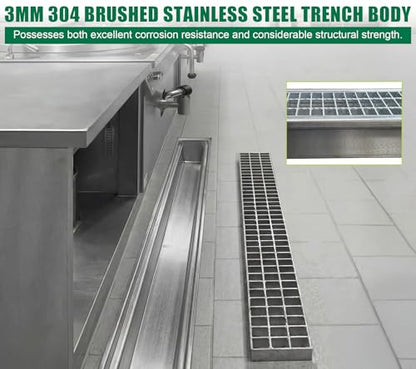 39.4x7.1x6.3in Stainless & Galvanized Steel Trench Drain | 304 B125 Driveway Heavy Duty Metal Channel Drainage System Durable Outdoor Garage Parking Lot Concrete Floor
