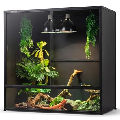 230 Gallon Large Reptile Enclosure, 48"x24"x46" Extra Tall Reptile Tank for Bearded Dragon, Ball Python, Blue-Tongued Skink, PVC Snake Terrarium with Sliding Tempered Glass Doors & Lock - size: 48"x24"x46" (230 Gallon)
