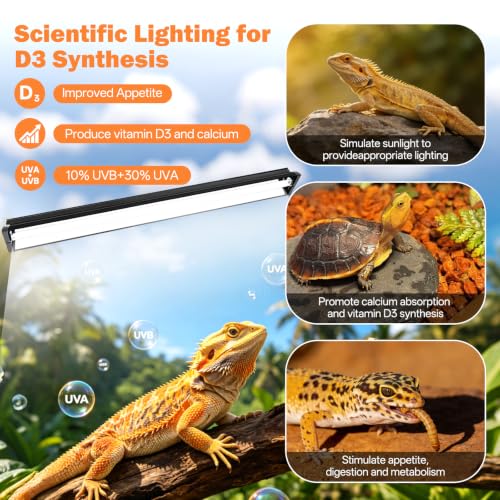 T5 Ho UVB Reptile Light Fixture Combo Kit 39W: 10.0 UVB Light for Reptiles Terrarium Hood Comes with UVB Lamp, 34'' Linear UVB Light Bar for Desert Bearded Dragon,Turtle,Gecko - UV Sensor Test Card - size: 35.4INCH-10.0