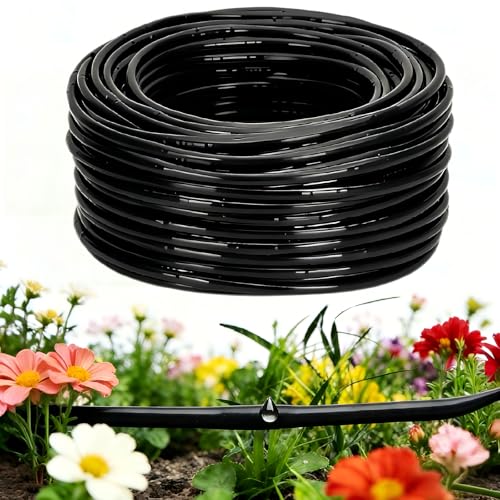1/4" Drip Irrigation Tubing with 6" Emitter Spacing, (250 Ft Roll) Hydroponics Dripline with Built-in 0.5 GPH Dripper, Saving 80% Water, Drip Line for Garden Beds and Dense Planting Areas (Black) - size: 250FT