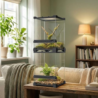 6 Gallon Fully Assembled Glass Reptile Enclosure,10"x 10" x 14" | Front Opening Tall Reptile Terrarium Tank for Baby Crested Geckos, Tree Frogs, Praying Mantises, Jumping Spiders - size: 10"L x 10"W x 14"H
