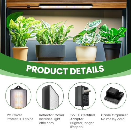 14in Grow Light Strip for Indoor Plants, Full Spectrum | 4 Bars, 105 White/Red/Blue LEDs per Strip, Timer & Dimming Control, Sleek Design, Growing Lamp for Cabinets & Shelves - size: 4 Pack