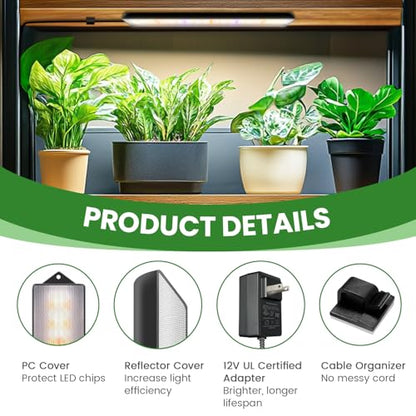 14in Grow Light Strip for Indoor Plants, Full Spectrum | 4 Bars, 105 White/Red/Blue LEDs per Strip, Timer & Dimming Control, Sleek Design, Growing Lamp for Cabinets & Shelves - size: 4 Pack