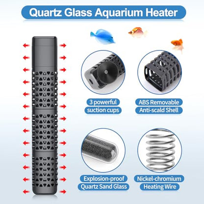 HiTauing Aquarium Heater, Upgraded 200W Fish Tank Heater with Intelligent Leaving Water Automatically Stop Heating and Advanced Temperature Control System, Suitable for Saltwater and Freshwater - size: 200W for 20-40 Gallon