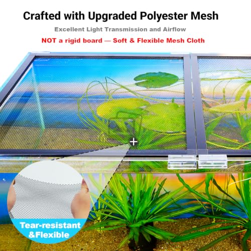 Easy Install DIY Fish Tank Lid, Adjustable Mesh Aquarium Lid, Anti-Jump Cover for Rimless Tanks Only (2/5/10/20 Gallon), Custom Fit Up to 36"x18"