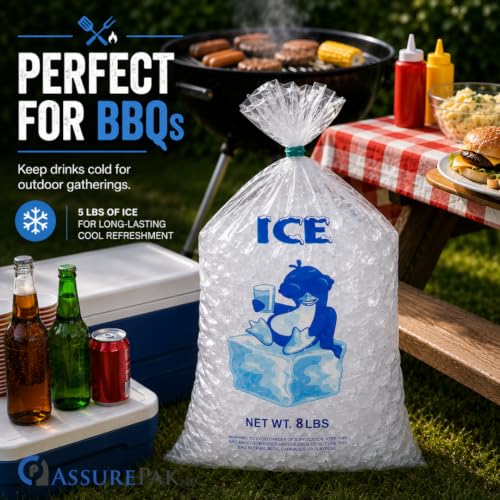 8 lb Ice Bags, 10" x 20", 1.35 Mil, 500 Count