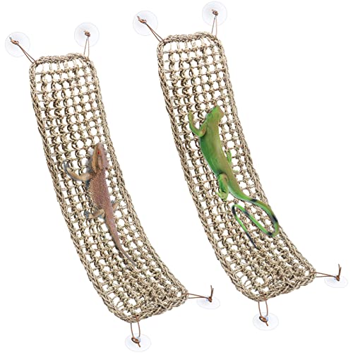 Silkfly 2 Pieces Large Bearded Dragon Hammock Lizard Reptile Climbing Lounger Seagrass Fiber Habitat Tank Accessories for Hermit Crab Gecko Snake Iguana(30 x 7 Inch,Rectangle,Brown) - color: as shown in the pictures, size: 30 x 7 Inch