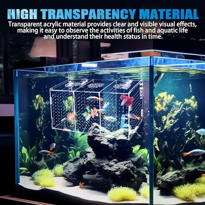 Fish Breeding Box, Acrylic Isolation Box Aquarium Hatchery Incubator with Suction Cups for Newborn Fry, Shrimp, Guppy, Clownfish, Aggressive Fish, 11.5" x 6" x 6"