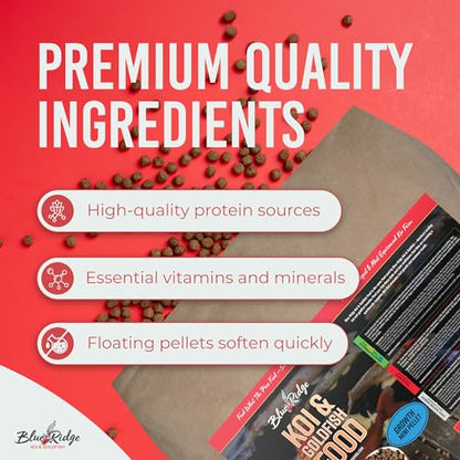 Blue Ridge Koi Fish Food 50lb - Koi Food Mini Growth Formula, Goldfish Food, Premium Fish Food for Ponds, Ponds Fish Food, Floating Pond Pellets - size: 50 Pound (Pack of 1)