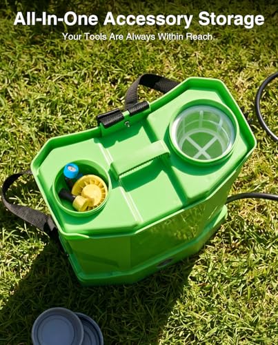 Taskstar Battery Powered Backpack Sprayer 4.2 Gallon for Lawn & Yard | 2X2000mAh Batteries, 0-100 PSI Adjustable Pressure, 32 Inch Telescopic Wand, 6 Nozzles for Garden, Farm & Tree - color: Green