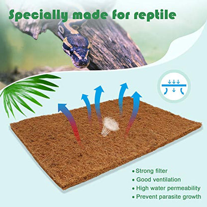 BWOGUE Reptile Carpet, 3 Pack Coconut Fiber Tortoise Carpet, Lizard Mat | Tortoise Bedding, Turtle Bedding for Habitat, 19.7 x 12 in Mats, Cut-to-Fit Terrarium Liner, Snakes, Geckos, Chameleons