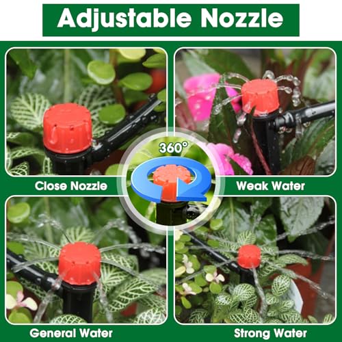 Drip Irrigation Kit, Flantor 190FT Greenhouse Drip Irrigation System Adjustable Garden Watering System with 1/2" & 1/4" Irrigation Tubing, Patio Misting Plant Watering System for Garden and Lawn - size: 190ft