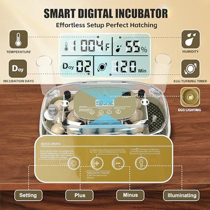 Syluris Incubators for Hatching Eggs, 24 Egg Incubator with Automatic Egg Turning and Humidity Control, Egg Candler, 360° Viewing, Chicken Incubators for Hatching Eggs, Quail Eggs, Duck Eggs Poultry