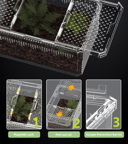 XIGETRAIL Transparent Portable Reptile Terrarium Habitat, Reptile Feeding Box for for Gecko, Tarantula, Scorpion, Spider, Hermit Crab,Frog (12" x 7.7" x 5.1" White)