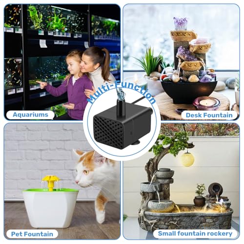 Mini Submersible Pump, Small Fountain Pump with & Sensor (DC 5V USB) for Fish Tank, Pet Fountains, Water feature, Tabletop Fountain, Pond, Hydroponics, Cat Drinking Fountain Replacement Pump
