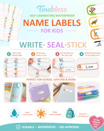 Tinabless 480 Pcs Waterproof Name Labels for Kids, Woodland Animals | 480 Woodland Animal Waterproof Name Labels For Kids' Daycare Bottles, Lunch Boxes, Sippy Cups And School Supplies. - color: Woodland Animals-480pcs