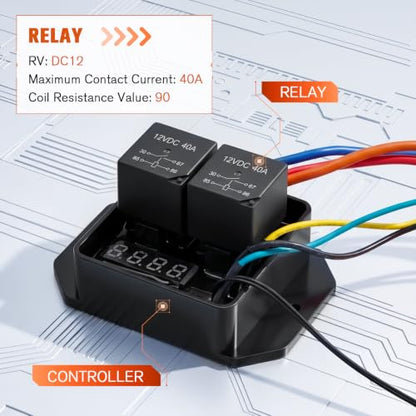 12V/24V Digital Electric Radiator Fan Controller Switch Kit #0444 for Truck | Thermatic Dual Fan Relay Kit With Adjustable Temperature Range (104-230°F), LED Real-Time Display, for Car ATV UTV Marine