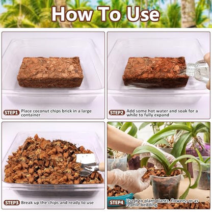 4 Pack Coco Chips for Plants- 4.4lb Organic Coconut Husk Potting Mix | Coconut Mulch Coco Husk Chips for Garden, Potted Plants, Orchid Repotting Soil Mix, High Expansion & Moisture Retention - size: 4 Pack