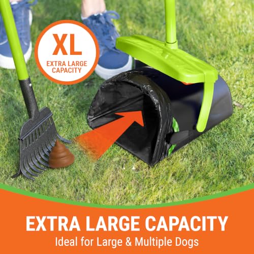 Dry & Wet Dog Pooper Scooper with 40" Long Handle for Large Dogs | Dog Poop Shovel and Rake , Large Capacity Swivel Bin, Bag Attachment, 75 Bags, Poop Scoop for Yard, Patent Pending