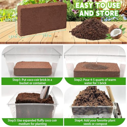 Coco Coir Bricks - Compressed Coconut Fiber Substrate for Plants, Gardening, Potting Mix. Low EC & Balanced pH Natural Growth Medium for Seed Starting, Herbs, and Gardening (2 PCS) - size: 2 PCS