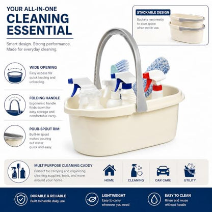 Compact Mop Bucket with Handle, Rectangular Cleaning Bucket and Caddy for Cleaning Supplies, 10L, White - color: White