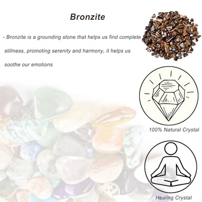 Erliway 7-9mm Bronzite Healing Crystal Chips for Crafts, 100g | Natural Crushed Crystal Stones Tumbled Chips for Vase Filler Aquarium Gravel, Meditation Chakra Balancing, Candle DIY Making - color: Bronzite