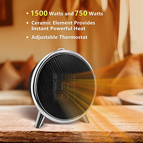 Comfort Zone Space Heaters for Indoor Use, Portable Heater, Fast Heating, Electric Heater, Thermostat, Bedroom Heater, Overheat Protection, Desktop Heater, Safety Tip-Over Switch 1,500W, Black