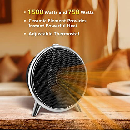 Comfort Zone Space Heaters for Indoor Use, Portable Heater, Fast Heating, Electric Heater, Thermostat, Bedroom Heater, Overheat Protection, Desktop Heater, Safety Tip-Over Switch 1,500W, Black
