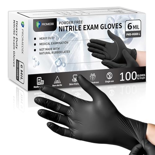 PROMEDIX P Black Disposable Nitrile Gloves, 6Mil 100 Pcs Food Safe Cooking Gloves Latex Free Rubber Gloves for Cleaning Exam - color: Black, size: Small