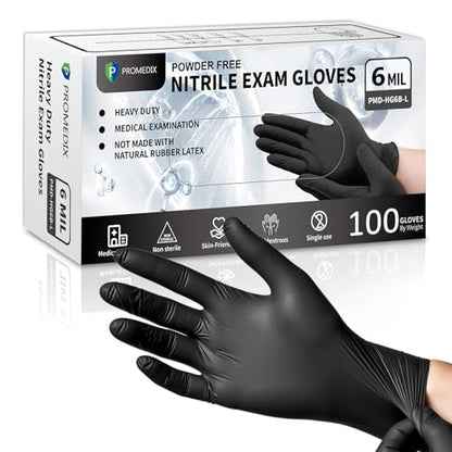 PROMEDIX P Black Disposable Nitrile Gloves, 6Mil 100 Pcs Food Safe Cooking Gloves Latex Free Rubber Gloves for Cleaning Exam - color: Black, size: X-Large