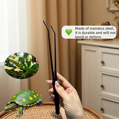 Professional Aquarium Tweezers, Black Carbonized Stainless Steel, Serrated Tip, Curved Design for Reptile Feeding, Tank Maintenance, Anti-Slip Reptile Feeding Tongs for Aquatic Plants, Lizards, Snakes