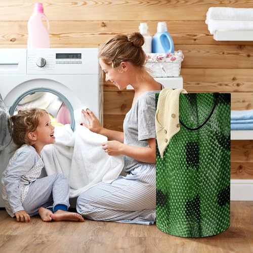 Green Snakeskin Laundry Hamper Tall Laundry Basket Collapsible Dirty Clothes Hamper Large Laundry Bin Freestanding Laundry Bag for Laundry Room Bedroom Bathroom Dorm