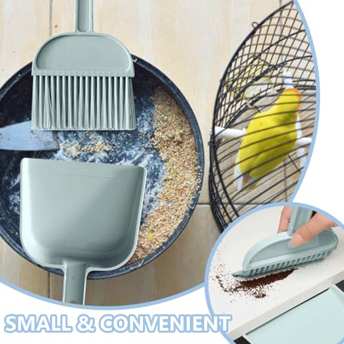 Birdcage Cleaner Set, Mini Dustpan and Brush Set, Animal Droppings Cleaning Tool for Guinea Pigs, Hamsters, Chinchillas, Rabbits, Reptiles, Hedgehogs and Other Small Animals(Gray, Blue)