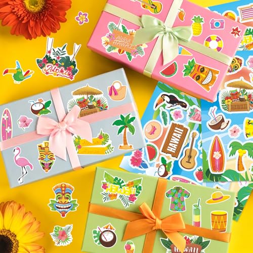 471Pcs Summer Stickers, Self Adhesive Hawaii Tropical Sticker Summer Pineapple Sun Beach Stickers for Scrapbooks Envelopes Cards Gifts Crafts Party Favors Class Rewards - style: Hawaii